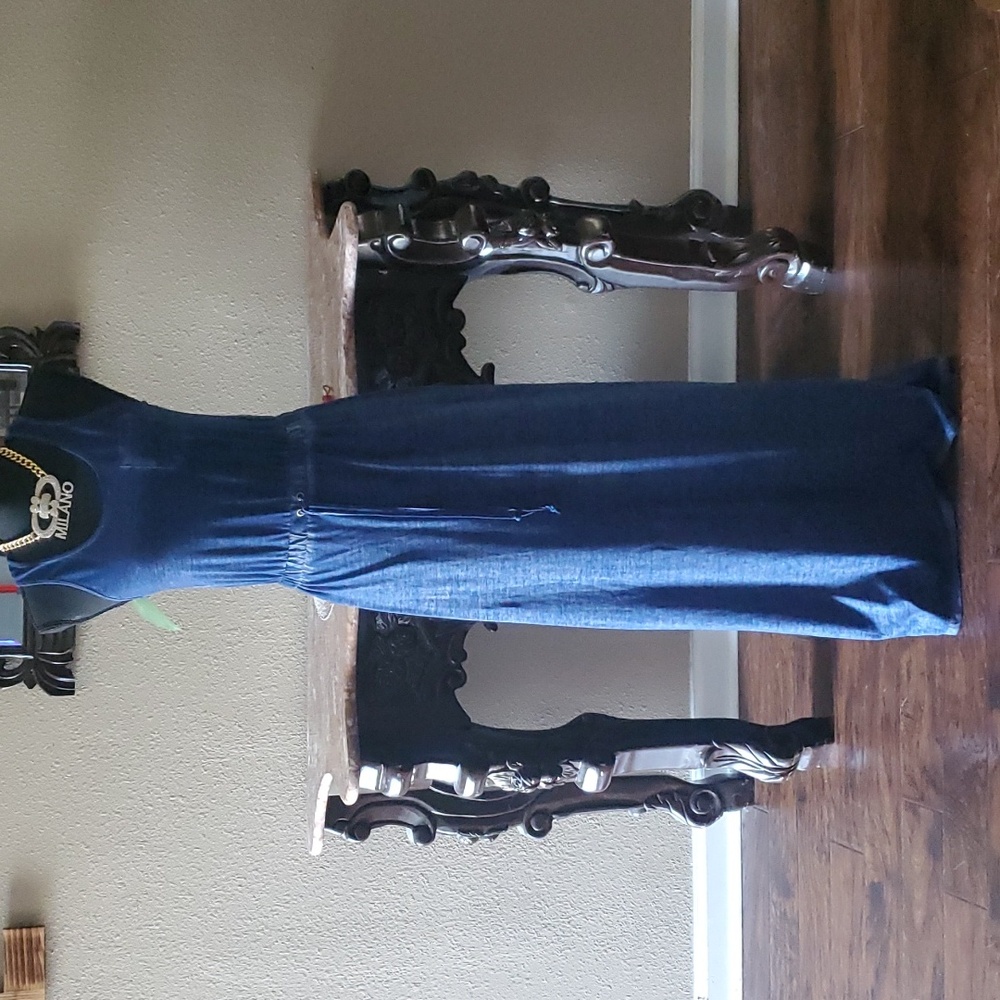 DEREK HEART RACER BACK DENIM MAXI DRESS BOTH SIDE SLIT SIZE SMALL